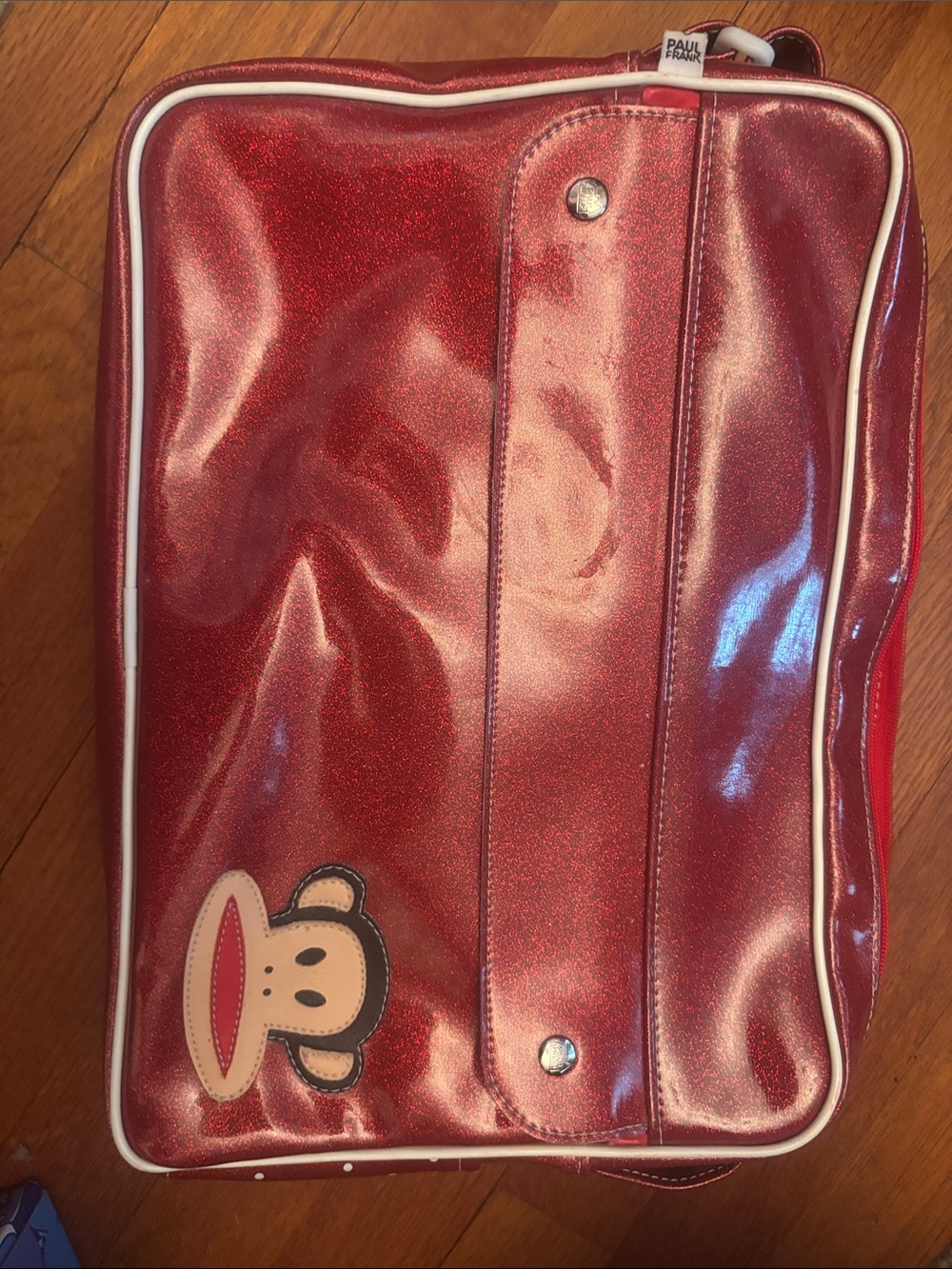 Paul Frank Red Glitter Laptop Crossbody with Julius Patch
